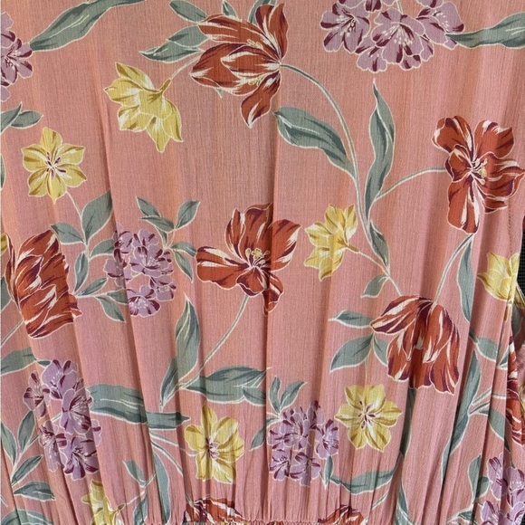 BeBop Pink Floral Midi Dress Size XL Button Down V Neck Short Sleeve Hi Low Hem - Picture 7 of 8